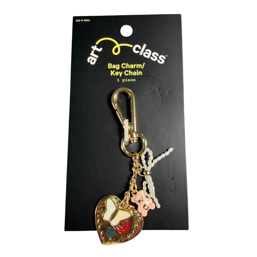 Art Class Bag Charm Keychain Gold Heart Butterfly Pink Bear Beaded Bow NWT